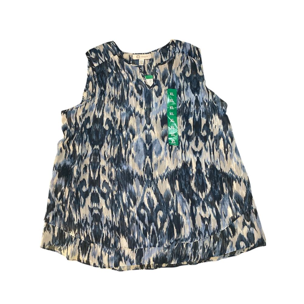 NWT CRISTINA B WOMENS SLEEVELESS SWING TOP MULTIBLUE/ WHITE XL
